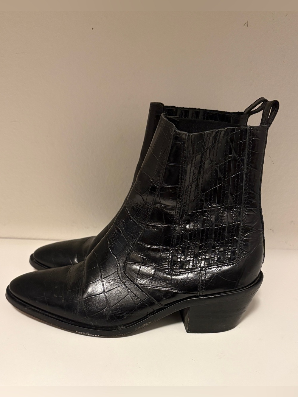 All Saints Miriam Black Crocodile Western Chelsea Boot Hybrid 100% Leather EU 37 - Picture 5 of 15